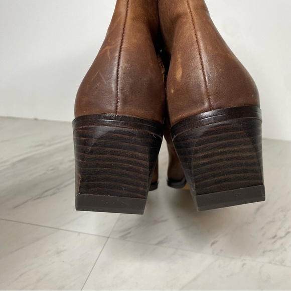 Franco Sarto Spur Brown Leather Bootie 7 1/2 M - Picture 4 of 15
